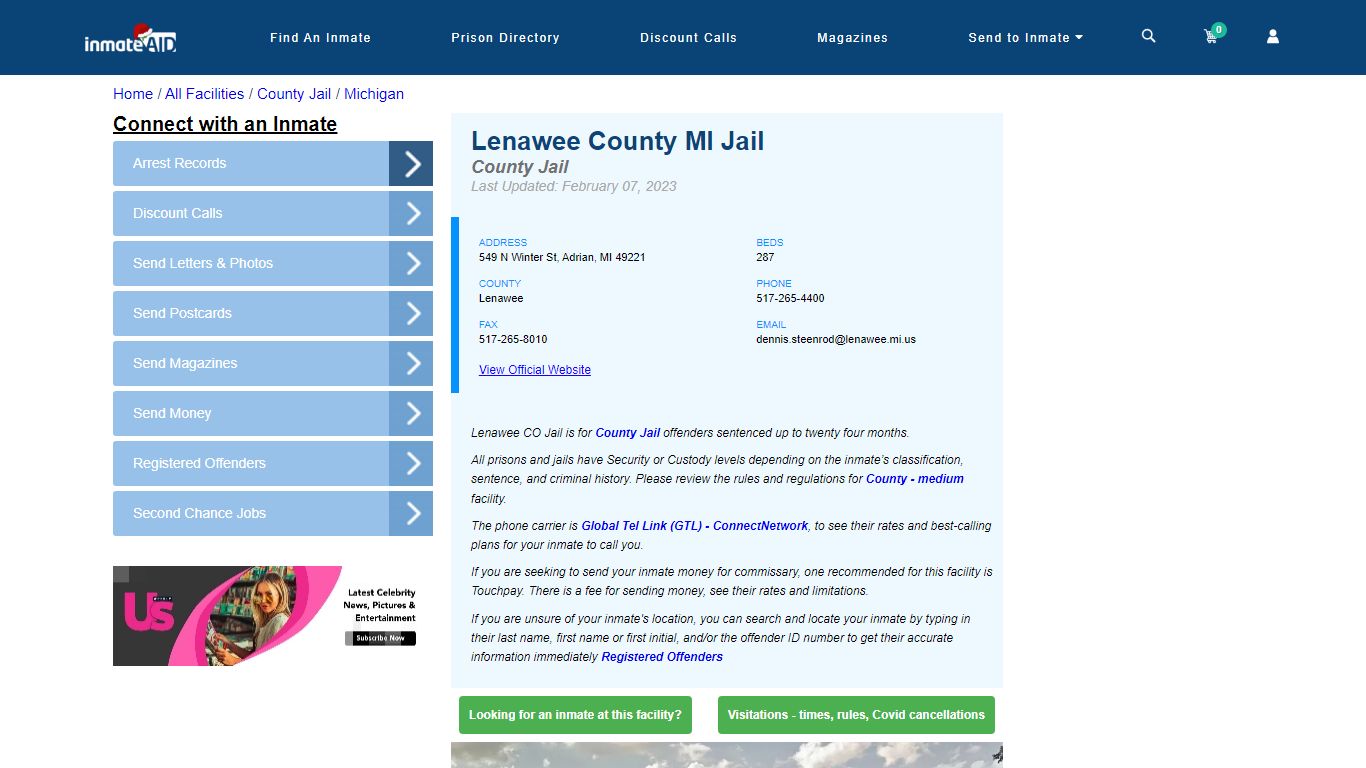 Lenawee County MI Jail - Inmate Locator - Adrian, MI