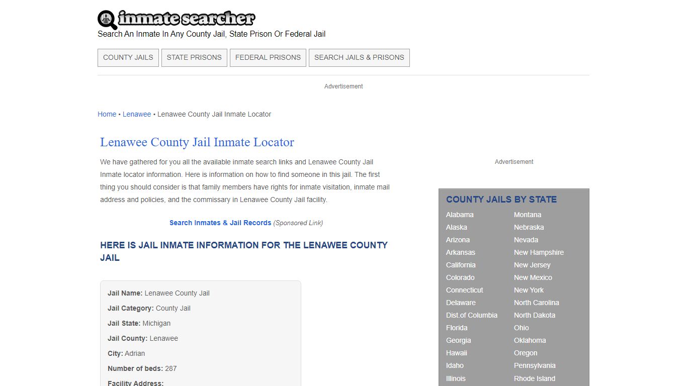 Lenawee County Jail Inmate Locator - Inmate Searcher